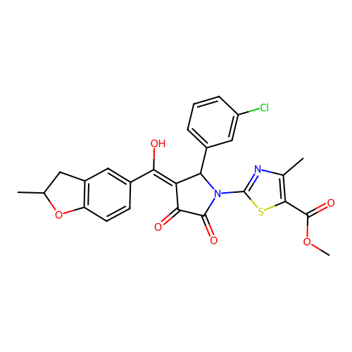 methyl 2-(2-(3-chlorophenyl)-4-hydroxy-3-(2-methyl-2,3-dihydrobenzofuran-5-carbonyl)-5-oxo-2,5-dihydro-1H-pyrrol-1-yl)-4-methylthiazole-5-carboxylate structure
