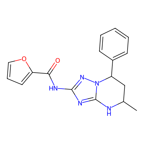 N-(5-methyl-7-phenyl-1,5,6,7-tetrahydro-[1,2,4]triazolo[1,5-a]pyrimidin-2-yl)furan-2-carboxamide structure