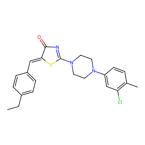 (5Z)-2-[4-(3-chloro-4-methylphenyl)piperazin-1-yl]-5-(4-ethylbenzylidene)-1,3-thiazol-4(5H)-one structure