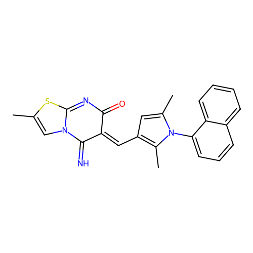 (6Z)-6-[(2,5-dimethyl-1-naphthalen-1-ylpyrrol-3-yl)methylidene]-5-imino-2-methyl-[1,3]thiazolo[3,2-a]pyrimidin-7-one structure