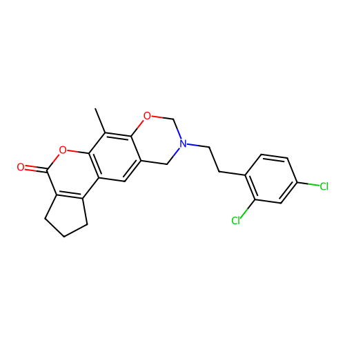 9-(2,4-dichlorophenethyl)-6-methyl-2,3,9,10-tetrahydro-1H-cyclopenta[3,4]chromeno[6,7-e][1,3]oxazin-4(8H)-one structure
