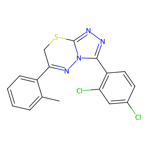 3-(2,4-dichlorophenyl)-6-(2-methylphenyl)-7H-[1,2,4]triazolo[3,4-b][1,3,4]thiadiazine structure