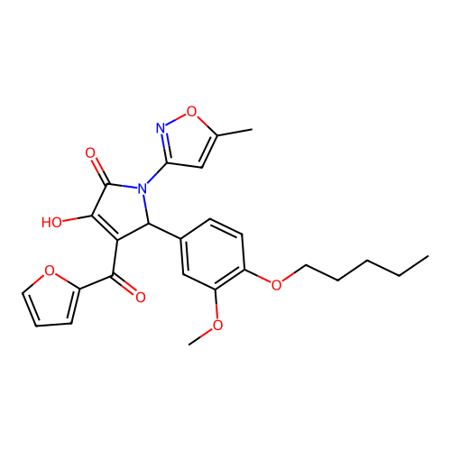 (4E)-4-[furan-2-yl(hydroxy)methylidene]-5-[3-methoxy-4-(pentyloxy)phenyl]-1-(5-methyl-1,2-oxazol-3-yl)pyrrolidine-2,3-dione structure
