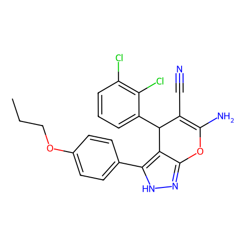 6-amino-4-(2,3-dichlorophenyl)-3-(4-propoxyphenyl)-2,4-dihydropyrano[2,3-c]pyrazole-5-carbonitrile structure