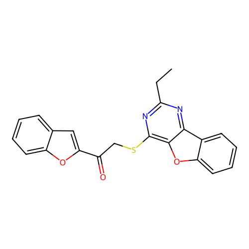 1-(1-benzofuran-2-yl)-2-[(2-ethyl-[1]benzofuro[3,2-d]pyrimidin-4-yl)sulfanyl]ethanone structure