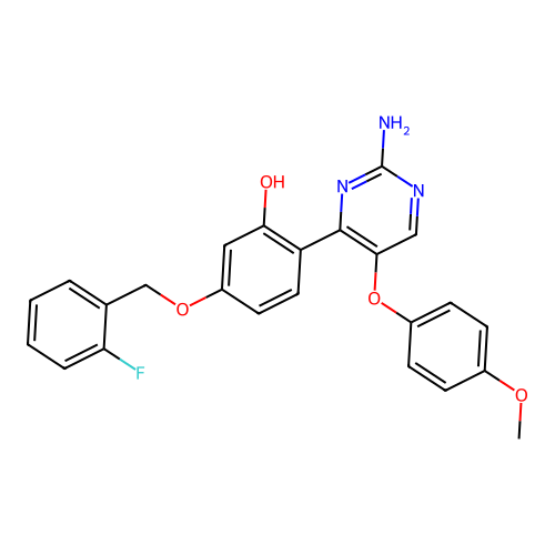 2-[2-Amino-5-(4-methoxyphenoxy)pyrimidin-4-YL]-5-[(2-fluorophenyl)methoxy]phenol structure