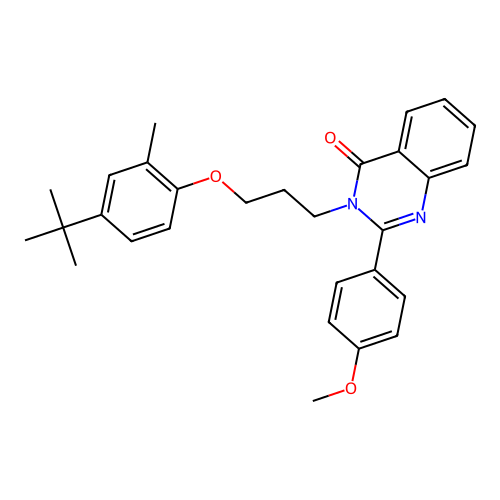2-(4-methoxyphenyl)-3-[3-(2-methyl-4-tert-butyl-phenoxy)propyl]quinazolin-4-one structure