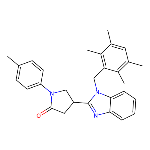 1-(4-methylphenyl)-4-[1-(2,3,5,6-tetramethylbenzyl)-1H-benzimidazol-2-yl]pyrrolidin-2-one structure