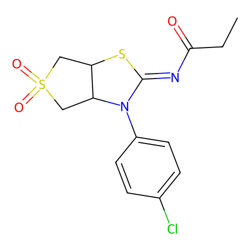 N-[(2Z)-3-(4-chlorophenyl)-5,5-dioxidotetrahydrothieno[3,4-d][1,3]thiazol-2(3H)-ylidene]propanamide structure