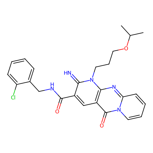 N~3~-(2-chlorobenzyl)-2-imino-1-(3-isopropoxypropyl)-5-oxo-1,5-dihydro-2H-dipyrido[1,2-a:2,3-d]pyrimidine-3-carboxamide structure