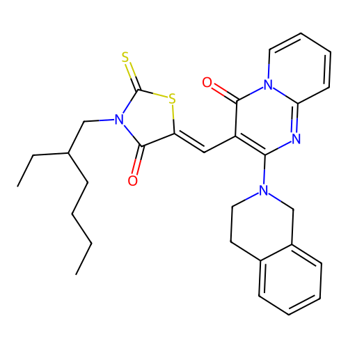 2-(3,4-dihydroisoquinolin-2(1H)-yl)-3-{(Z)-[3-(2-ethylhexyl)-4-oxo-2-thioxo-1,3-thiazolidin-5-ylidene]methyl}-4H-pyrido[1,2-a]pyrimidin-4-one structure