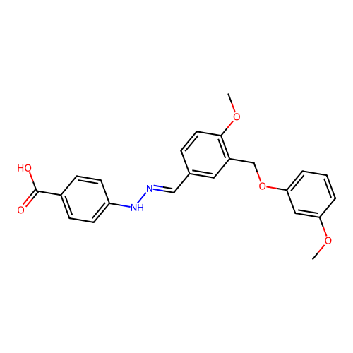 (E)-4-(2-(4-methoxy-3-((3-methoxyphenoxy)methyl)benzylidene)hydrazinyl)benzoic acid structure