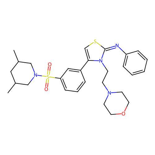 N-[(2Z)-4-{3-[(3,5-dimethylpiperidin-1-yl)sulfonyl]phenyl}-3-[2-(morpholin-4-yl)ethyl]-1,3-thiazol-2(3H)-ylidene]aniline structure