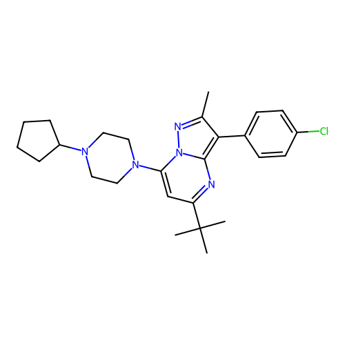 5-tert-butyl-3-(4-chlorophenyl)-7-(4-cyclopentylpiperazin-1-yl)-2-methylpyrazolo[1,5-a]pyrimidine structure
