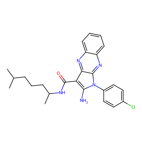 2-amino-1-(4-chlorophenyl)-N-(6-methylheptan-2-yl)-1H-pyrrolo[2,3-b]quinoxaline-3-carboxamide structure
