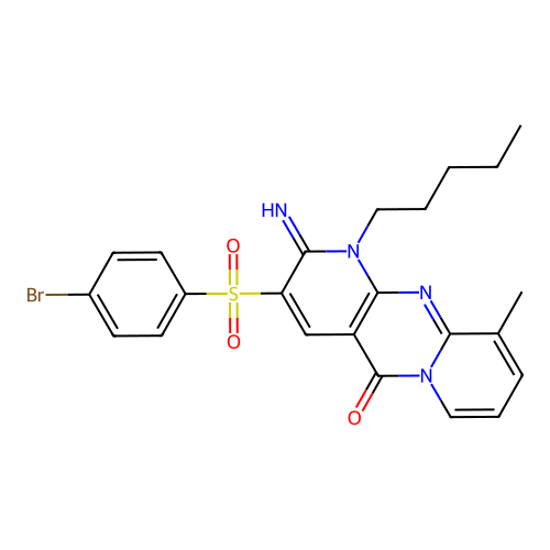 3-[(4-bromophenyl)sulfonyl]-2-imino-10-methyl-1-pentyl-1,2-dihydro-5H-dipyrido[1,2-a:2',3'-d]pyrimidin-5-one structure