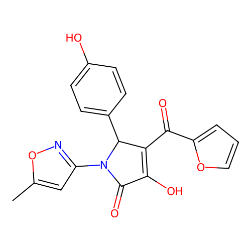 (4E)-4-[furan-2-yl(hydroxy)methylidene]-5-(4-hydroxyphenyl)-1-(5-methyl-1,2-oxazol-3-yl)pyrrolidine-2,3-dione structure