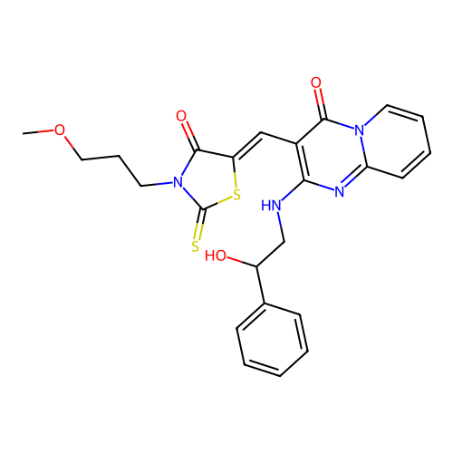 2-[(2-hydroxy-2-phenylethyl)amino]-3-{(Z)-[3-(3-methoxypropyl)-4-oxo-2-thioxo-1,3-thiazolidin-5-ylidene]methyl}-4H-pyrido[1,2-a]pyrimidin-4-one structure