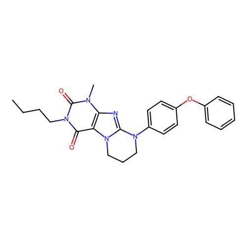 3-butyl-1-methyl-9-(4-phenoxyphenyl)-1H,2H,3H,4H,6H,7H,8H,9H-pyrimido[1,2-g]purine-2,4-dione structure