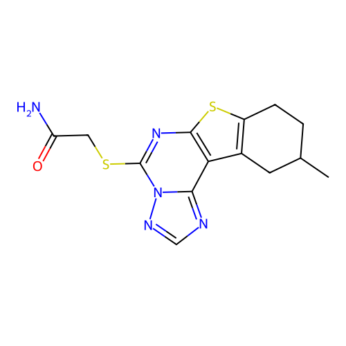 2-((10-methyl-8,9,10,11-tetrahydrobenzo[4,5]thieno[3,2-e][1,2,4]triazolo[1,5-c]pyrimidin-5-yl)thio)acetamide structure