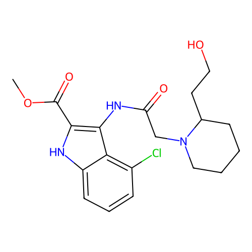 methyl 4-chloro-3-(2-(2-(2-hydroxyethyl)piperidin-1-yl)acetamido)-1H-indole-2-carboxylate structure