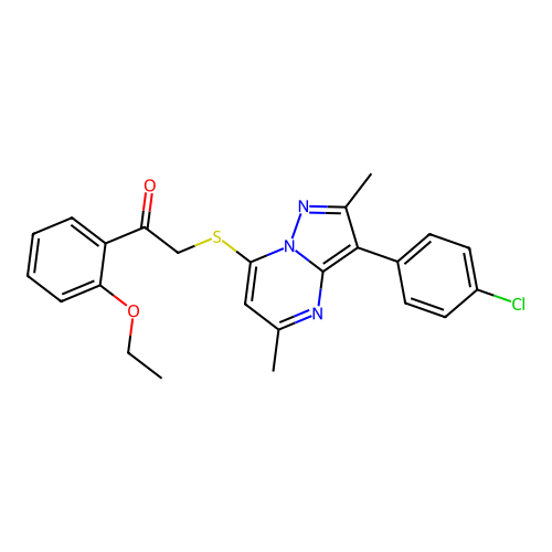 2-{[3-(4-chlorophenyl)-2,5-dimethylpyrazolo[1,5-a]pyrimidin-7-yl]sulfanyl}-1-(2-ethoxyphenyl)ethanone structure