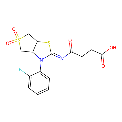 4-{[(2Z)-3-(2-fluorophenyl)-5,5-dioxidotetrahydrothieno[3,4-d][1,3]thiazol-2(3H)-ylidene]amino}-4-oxobutanoic acid structure