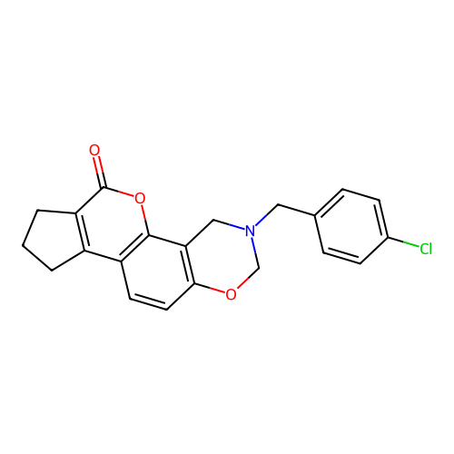3-(4-chlorobenzyl)-3,4,8,9-tetrahydro-2H-cyclopenta[3,4]chromeno[8,7-e][1,3]oxazin-6(7H)-one structure