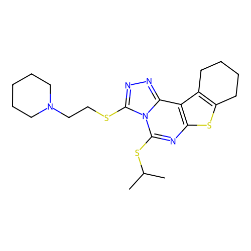 3-{[2-(piperidin-1-yl)ethyl]sulfanyl}-5-(propan-2-ylsulfanyl)-8,9,10,11-tetrahydro[1]benzothieno[3,2-e][1,2,4]triazolo[4,3-c]pyrimidine structure