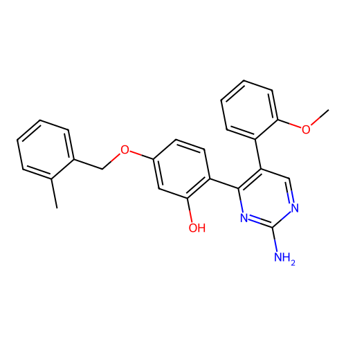 2-(2-Amino-5-(2-methoxyphenyl)pyrimidin-4-yl)-5-((2-methylbenzyl)oxy)phenol structure