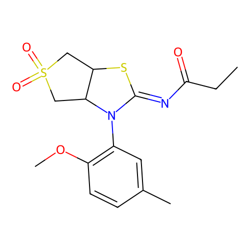 (Z)-N-(3-(2-methoxy-5-methylphenyl)-5,5-dioxidotetrahydrothieno[3,4-d]thiazol-2(3H)-ylidene)propionamide structure