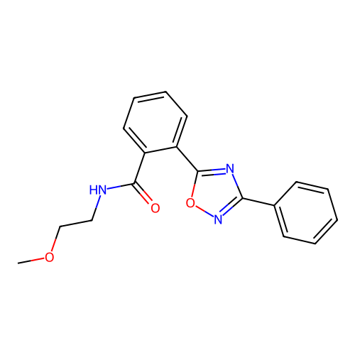 N-(2-methoxyethyl)-2-(3-phenyl-1,2,4-oxadiazol-5-yl)benzamide structure