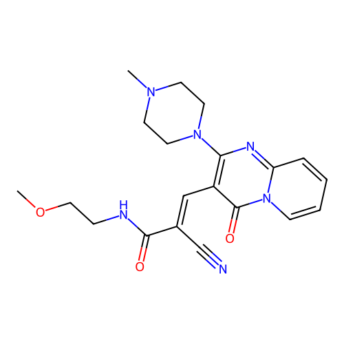 (2E)-2-cyano-N-(2-methoxyethyl)-3-[2-(4-methylpiperazin-1-yl)-4-oxo-4H-pyrido[1,2-a]pyrimidin-3-yl]prop-2-enamide structure
