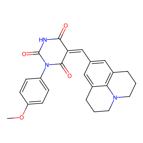 (Z)-5-((1,2,3,5,6,7-hexahydropyrido[3,2,1-ij]quinolin-9-yl)methylene)-1-(4-methoxyphenyl)pyrimidine-2,4,6(1H,3H,5H)-trione structure