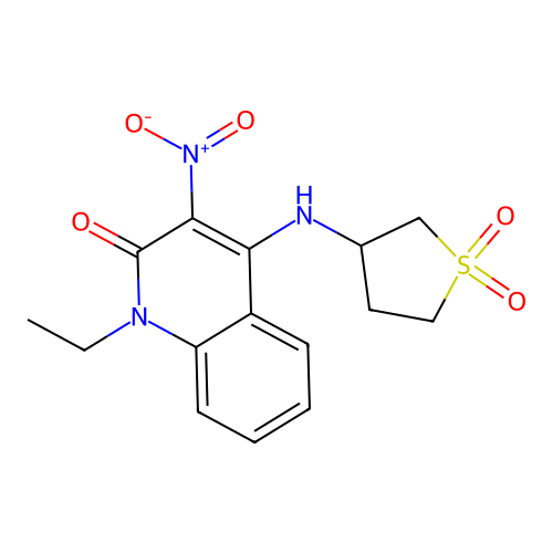 4-((1,1-dioxidotetrahydrothiophen-3-yl)amino)-1-ethyl-3-nitroquinolin-2(1H)-one structure