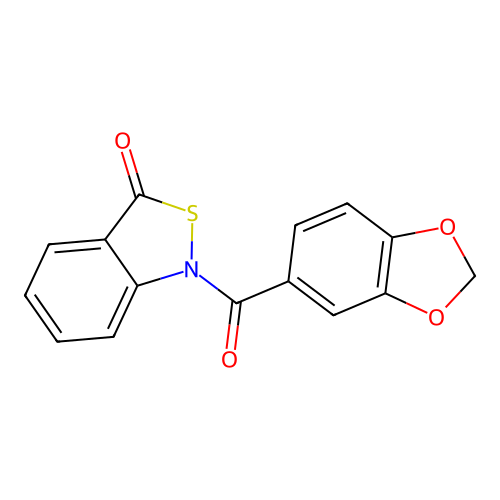 1-(benzo[d][1,3]dioxole-5-carbonyl)benzo[c]isothiazol-3(1H)-one structure