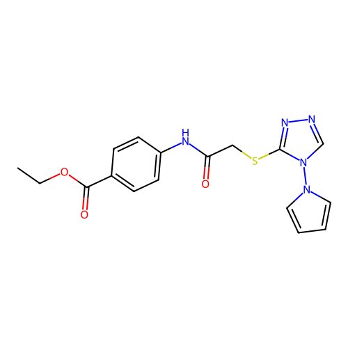 Ethyl 4-[[2-[(4-pyrrol-1-yl-1,2,4-triazol-3-yl)sulfanyl]acetyl]amino]benzoate structure