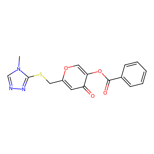 6-(((4-methyl-4H-1,2,4-triazol-3-yl)thio)methyl)-4-oxo-4H-pyran-3-yl benzoate structure