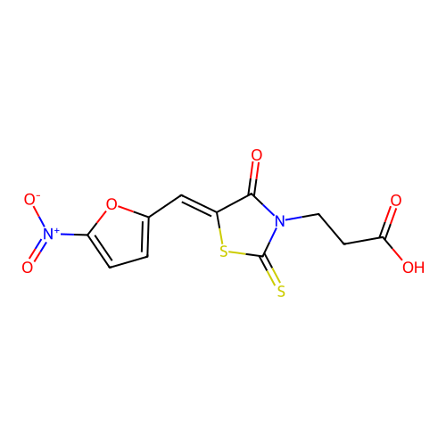3-[(5Z)-5-[(5-nitrofuran-2-yl)methylidene]-4-oxo-2-sulfanylidene-1,3-thiazolidin-3-yl]propanoic acid structure