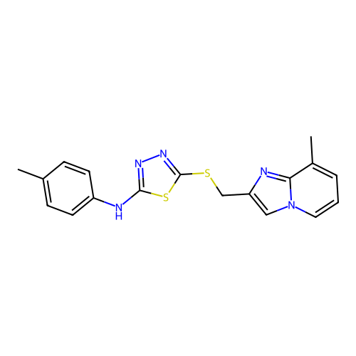 5-[[(8-Methylimidazo[1,2-a]pyridin-2-yl)methyl]thio]-N-(4-methylphenyl)-1,3,4-thiadiazol-2-amine structure