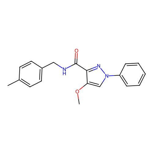 4-methoxy-N-[(4-methylphenyl)methyl]-1-phenylpyrazole-3-carboxamide structure