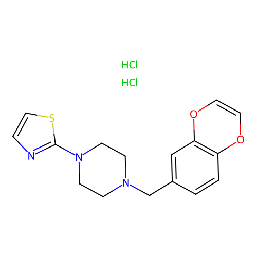 Piperazine, 1-(1,4-benzodioxin-6-ylmethyl)-4-(2-thiazolyl)-, dihydrochloride, dihydrate structure