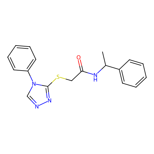 N-(1-phenylethyl)-2-[(4-phenyl-1,2,4-triazol-3-yl)sulfanyl]acetamide structure