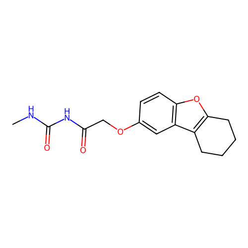 N-(methylcarbamoyl)-2-(6,7,8,9-tetrahydrodibenzofuran-2-yloxy)acetamide structure