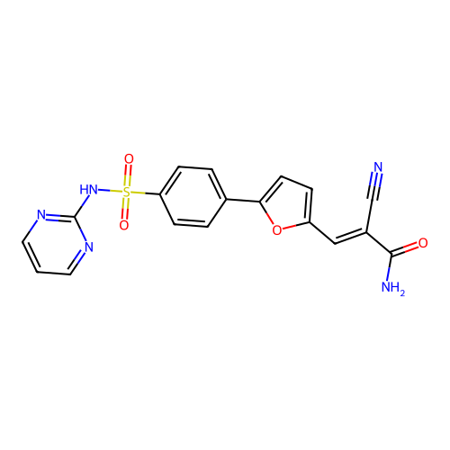 (E)-2-cyano-3-[5-[4-(pyrimidin-2-ylsulfamoyl)phenyl]furan-2-yl]prop-2-enamide structure