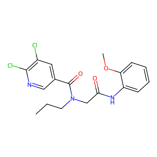 2-[1-(5,6-dichloropyridin-3-yl)-N-propylformamido]-N-(2-methoxyphenyl)acetamide structure