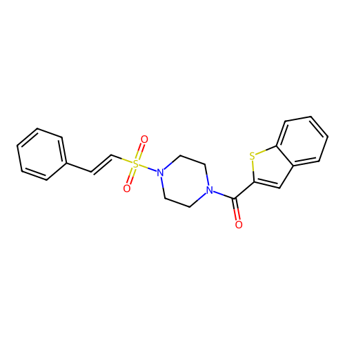 1-benzothiophen-2-yl-[4-[(E)-2-phenylethenyl]sulfonylpiperazin-1-yl]methanone structure