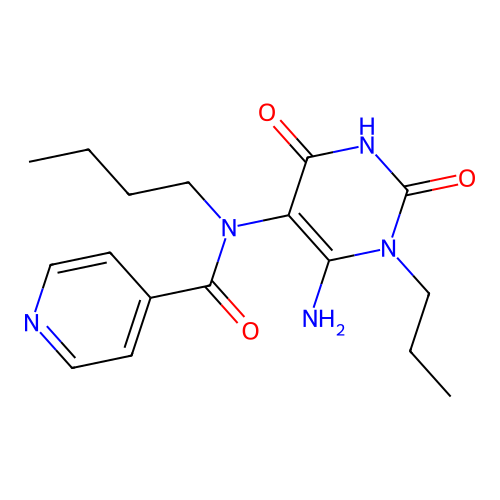 N-(6-amino-2,4-dioxo-1-propylpyrimidin-5-yl)-N-butylpyridine-4-carboxamide structure