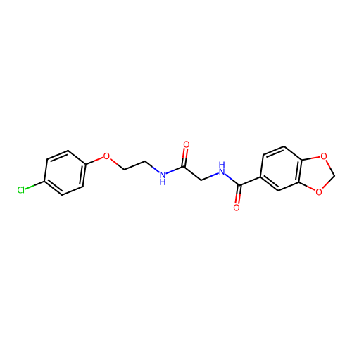 N-[2-[2-(4-chlorophenoxy)ethylamino]-2-oxoethyl]-1,3-benzodioxole-5-carboxamide structure