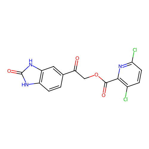 2-oxo-2-(2-oxo-2,3-dihydro-1H-1,3-benzodiazol-5-yl)ethyl 3,6-dichloropyridine-2-carboxylate structure